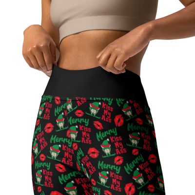 Lustige Wichtel &quot;Merry Kiss My Ass&quot; High-Waist Leggings