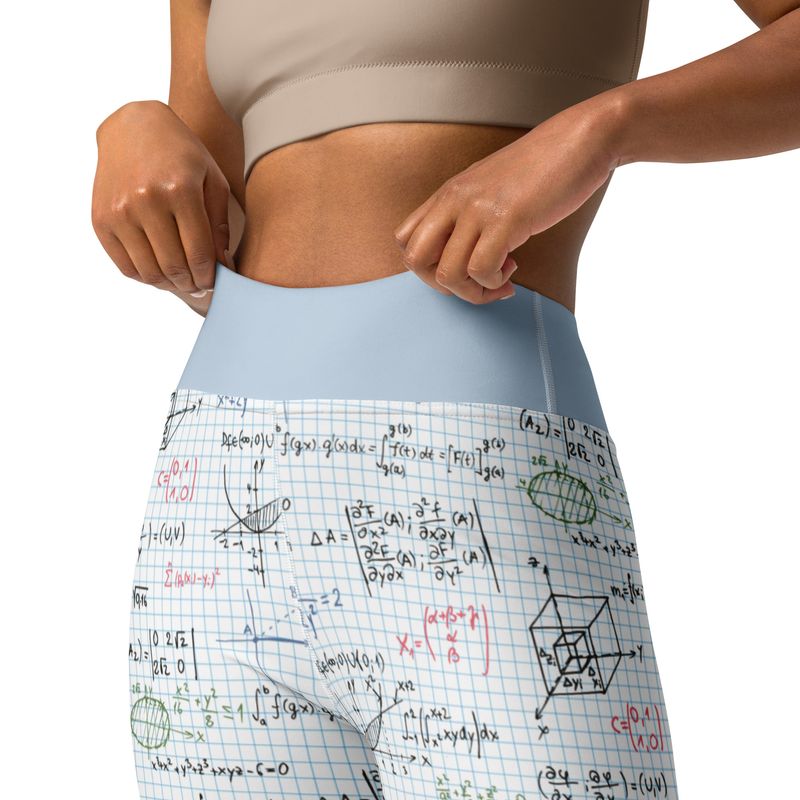 Light Blue Checkered Mathematics High-Waist Leggings