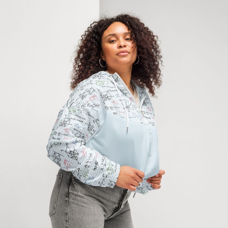Light Blue Checkered Mathematics Cropped Windbreaker