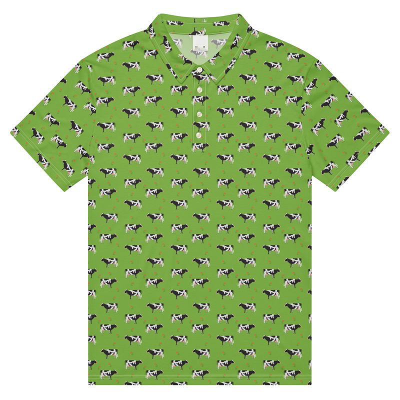 Green cow pattern polo shirt