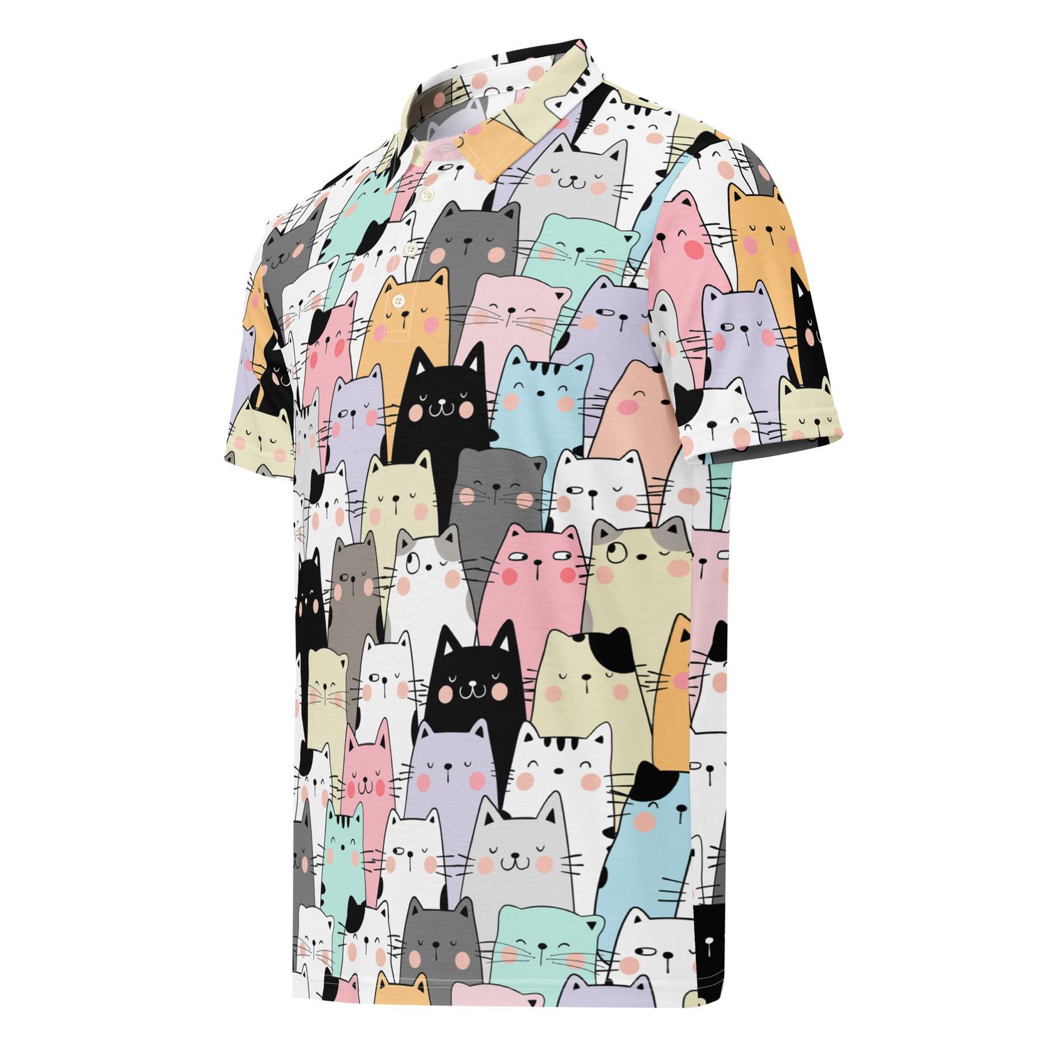 Colorful cartoon cat polo shirt