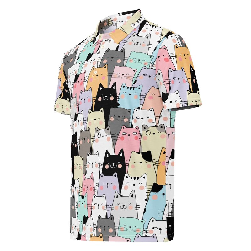 Colorful cartoon cat polo shirt