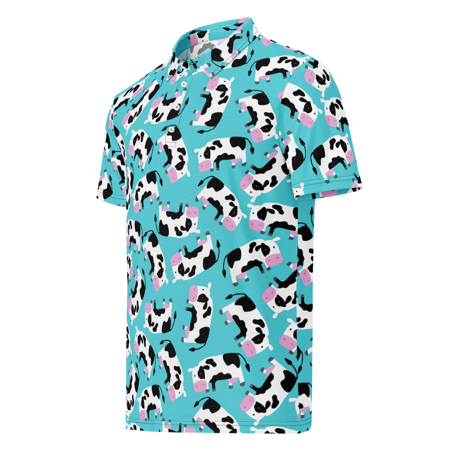 Light blue cartoon cow pattern polo shirt
