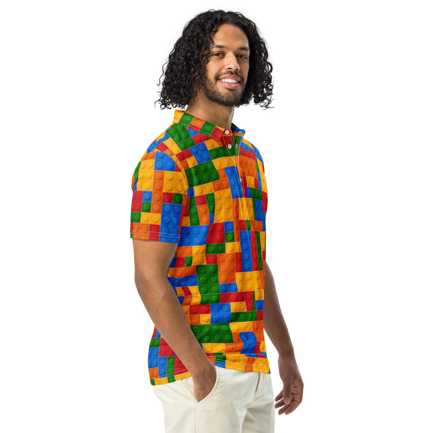 Colorful building block pattern polo shirt