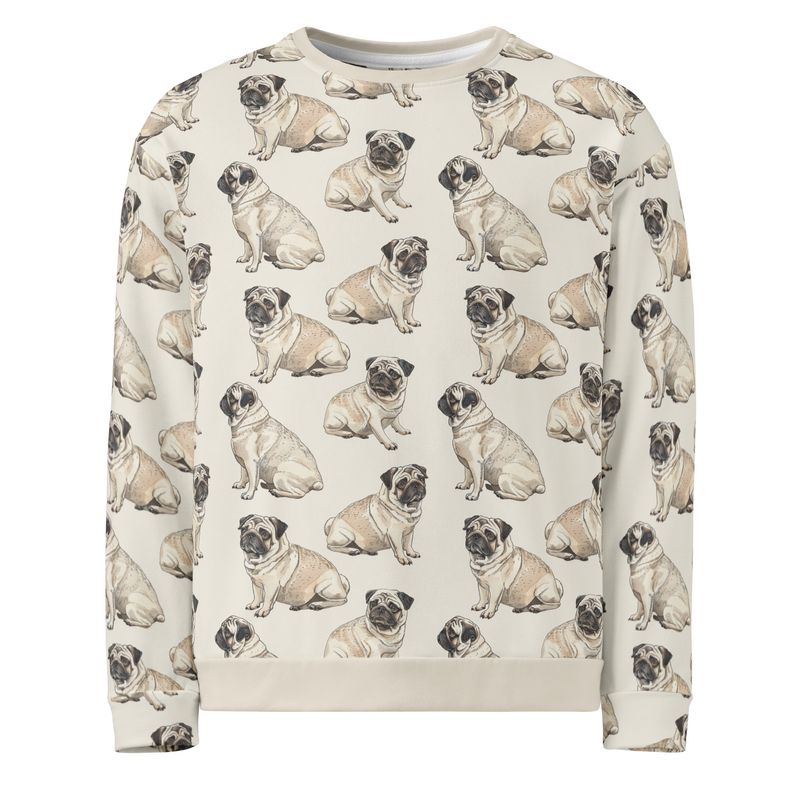 Beige Pug - Dog Pattern Unisex Sweater