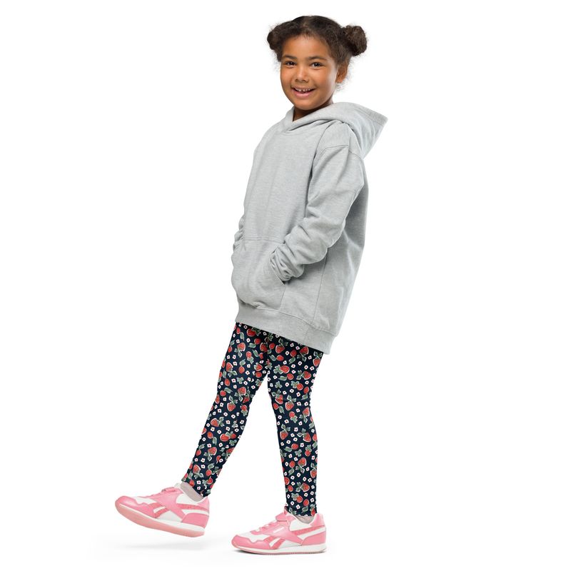 Children&#39;s leggings dark blue - strawberries