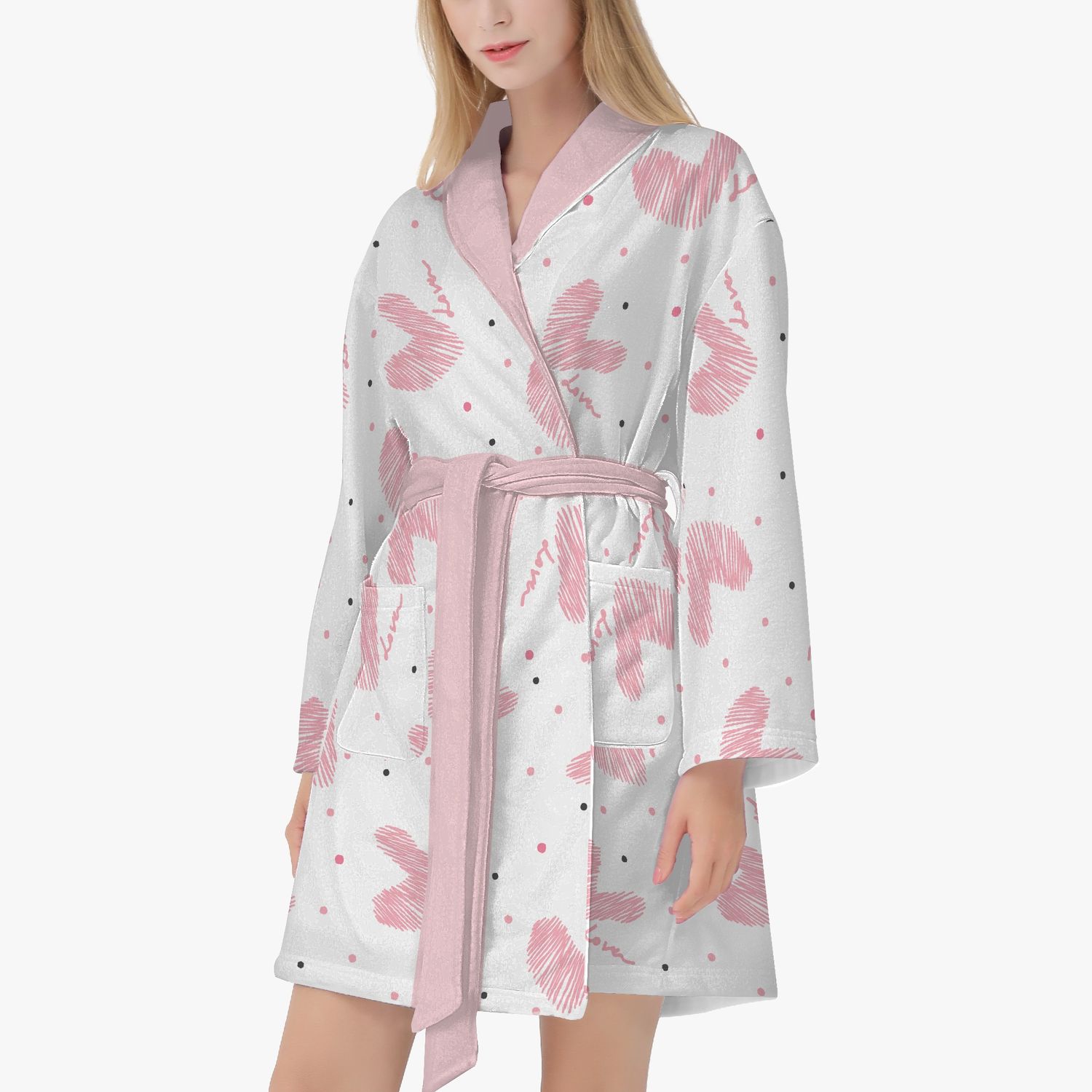 White bathrobe with pink hearts