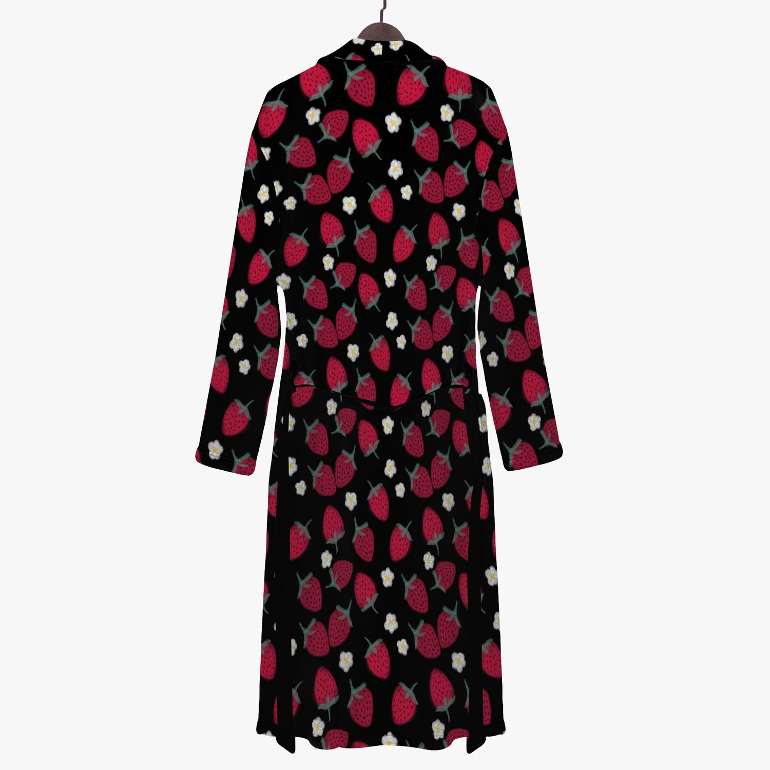 Black bathrobe with red strawberries