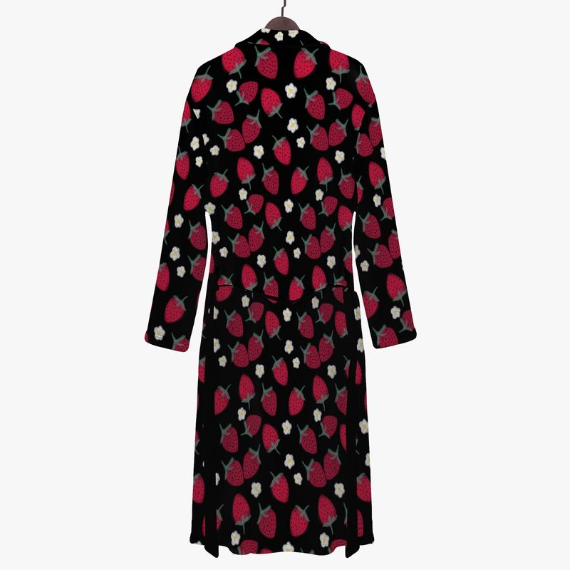 Black bathrobe with red strawberries
