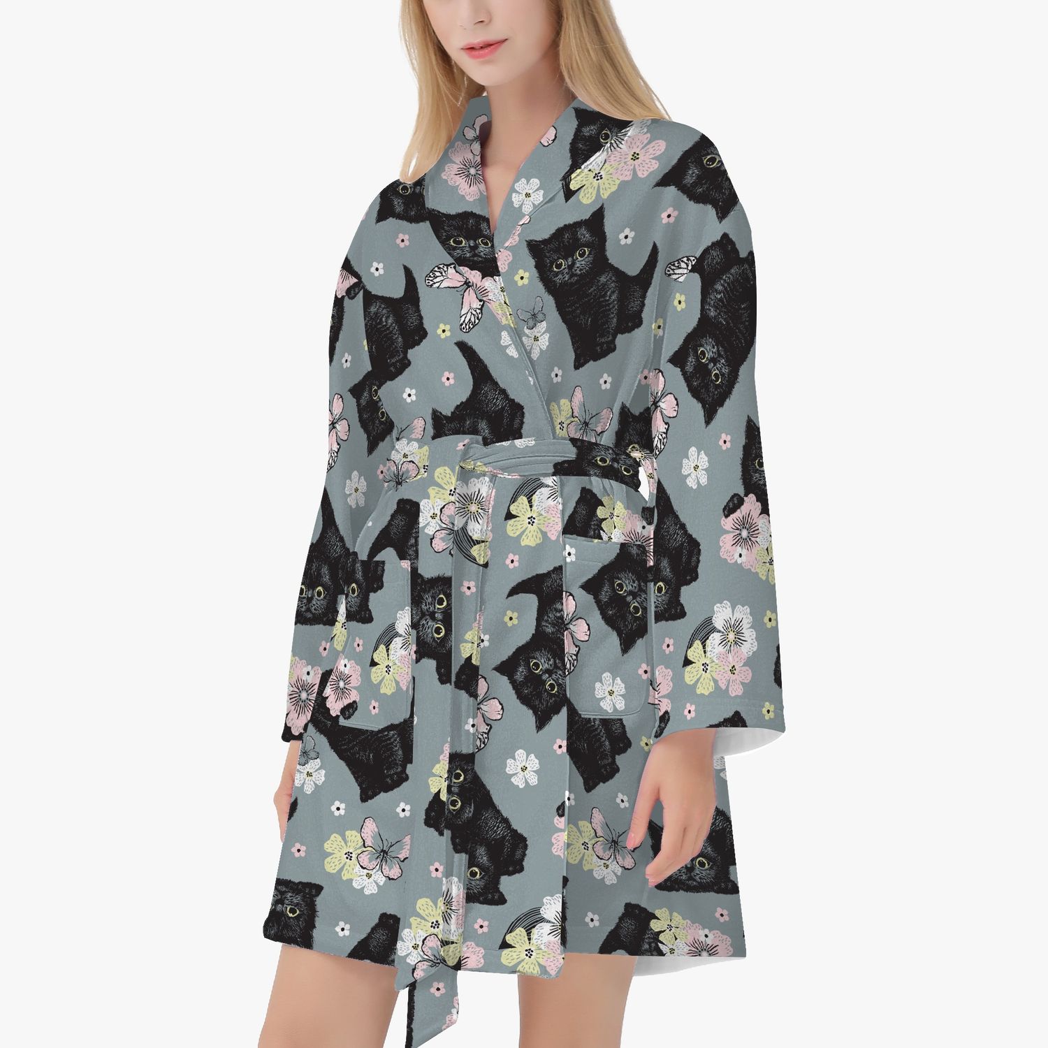 Gray bathrobe with cats - butterfly