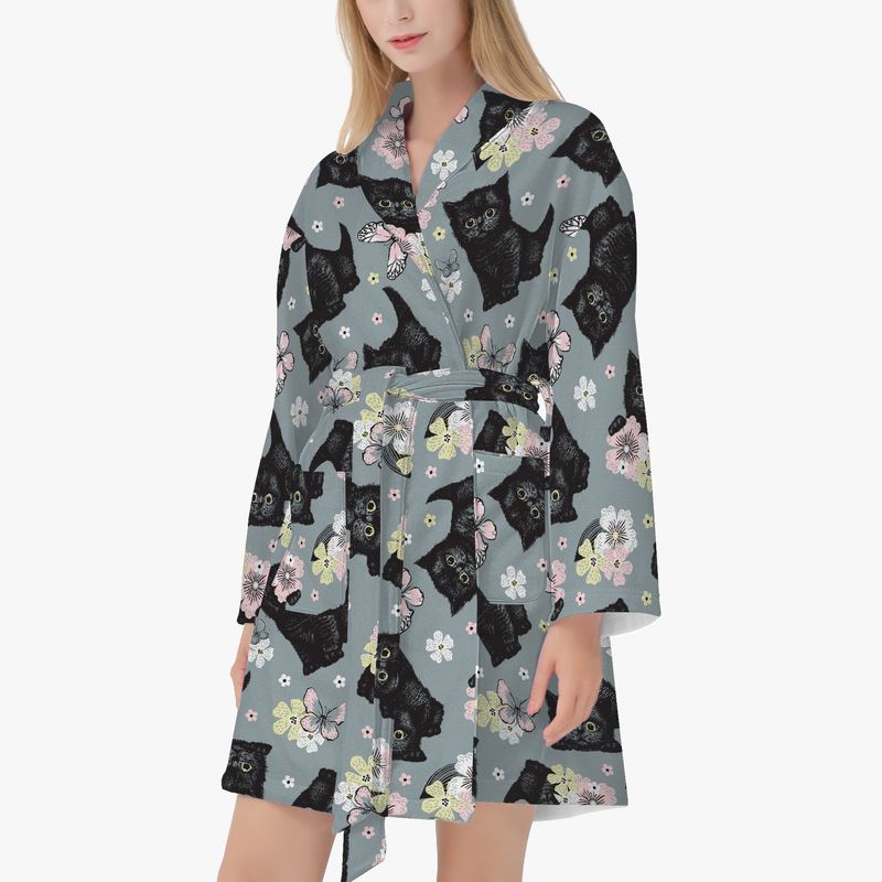 Gray bathrobe with cats - butterfly