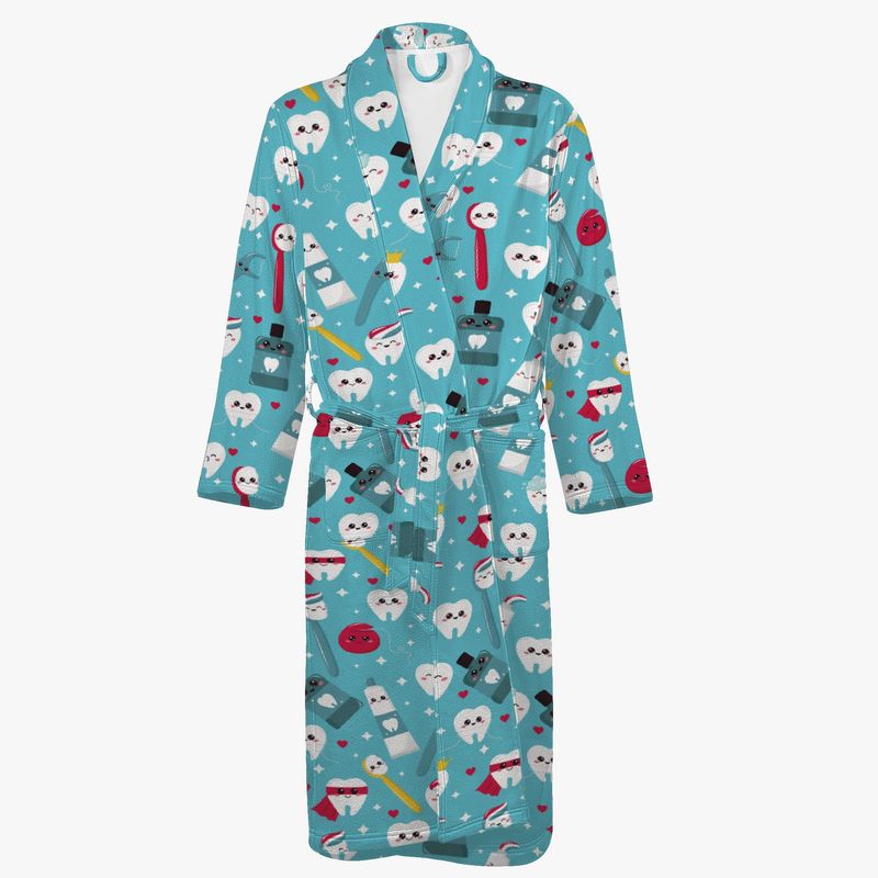 Fun light blue bathrobe with a tooth pattern