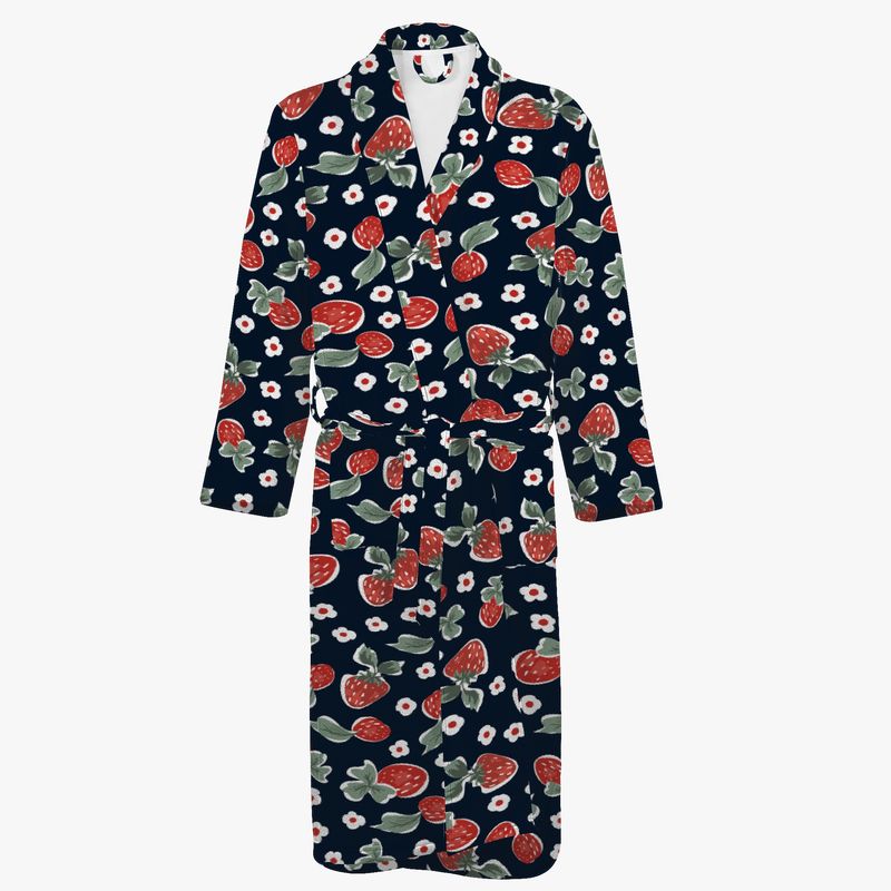 Dark blue bathrobe with strawberries