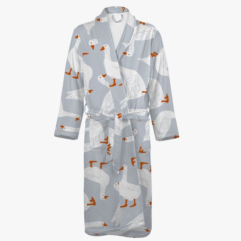 Gray bathrobe with a goose pattern