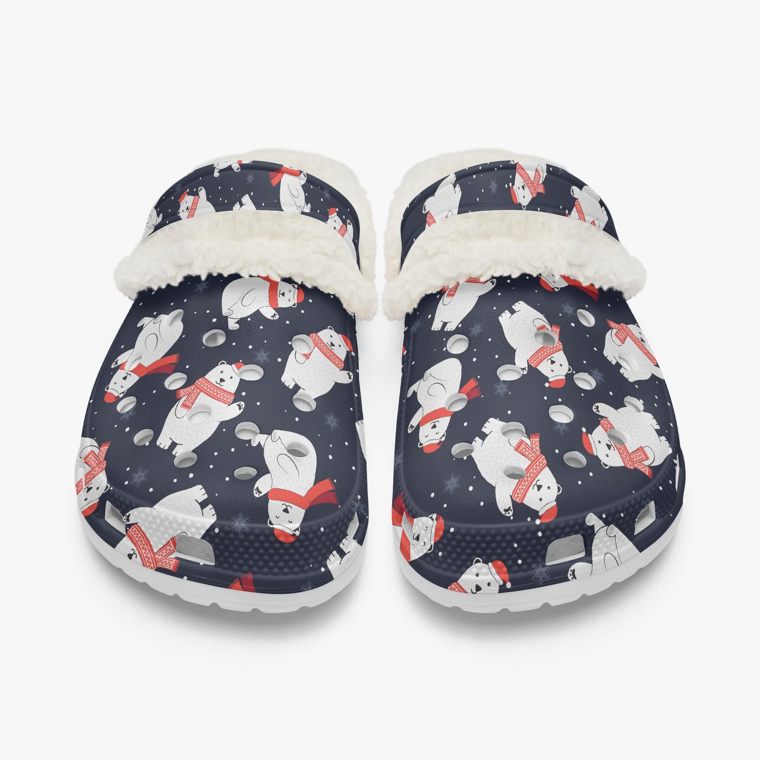 Dark blue faux fur clogs winter - polar bears