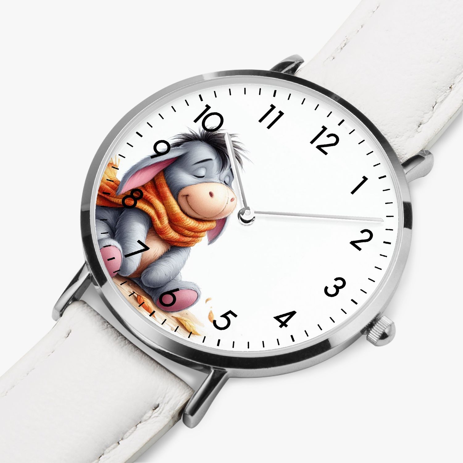 Autumnal Winnie the Pooh - Eeyore leather wristwatch silver