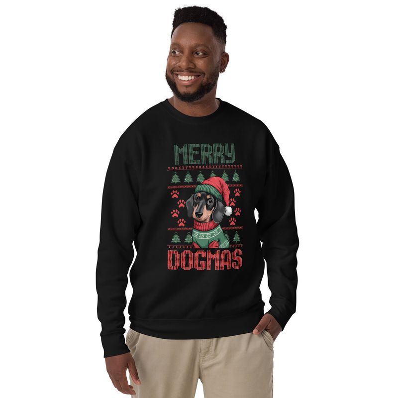 Premium Unisex Sweater - &quot;Merry Dogmas&quot; Dachshund