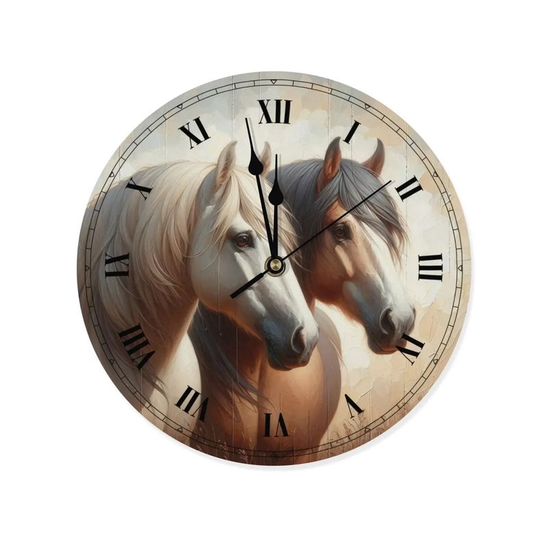Wooden wall clock - beige/brown horse motif
