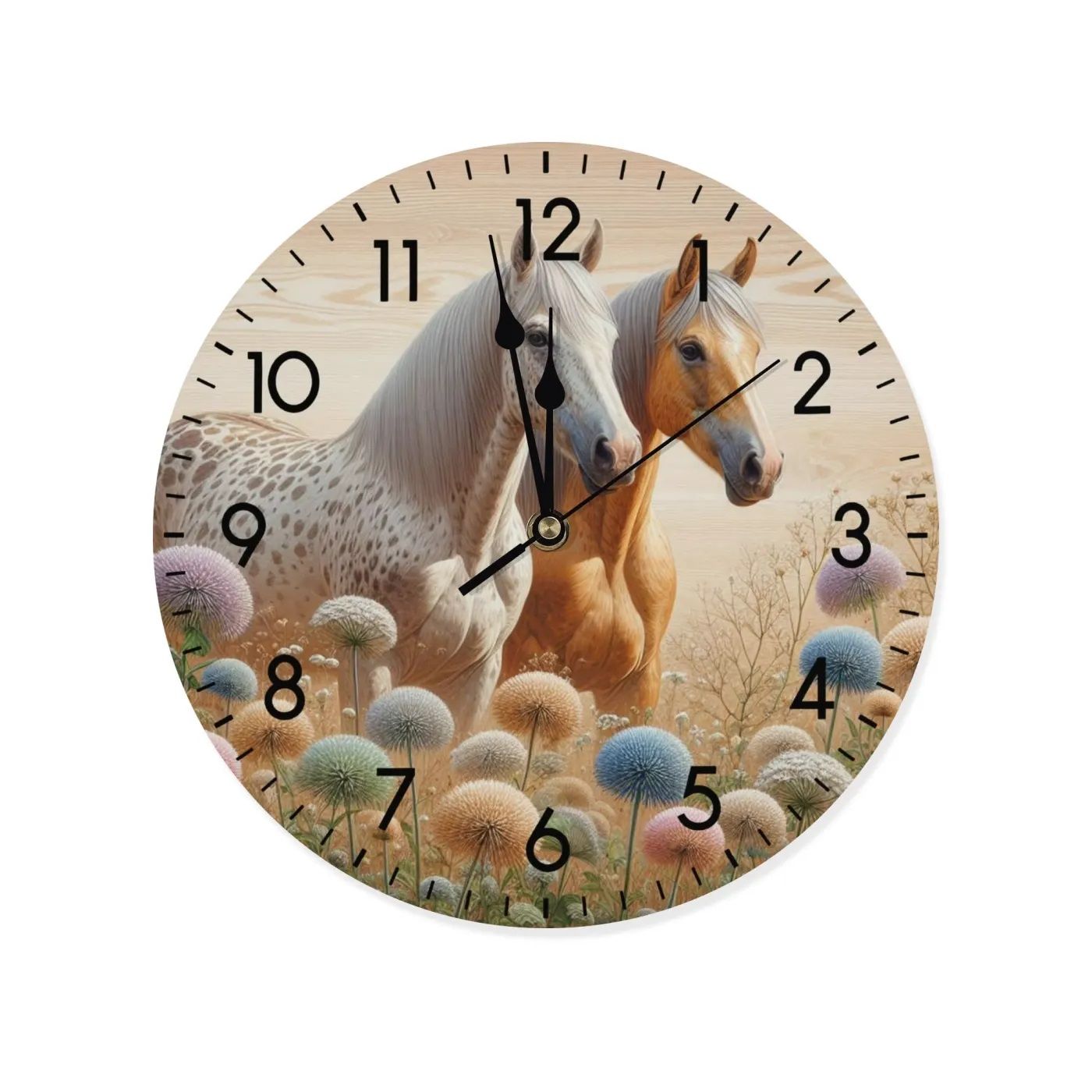 Wooden wall clock - horse motif