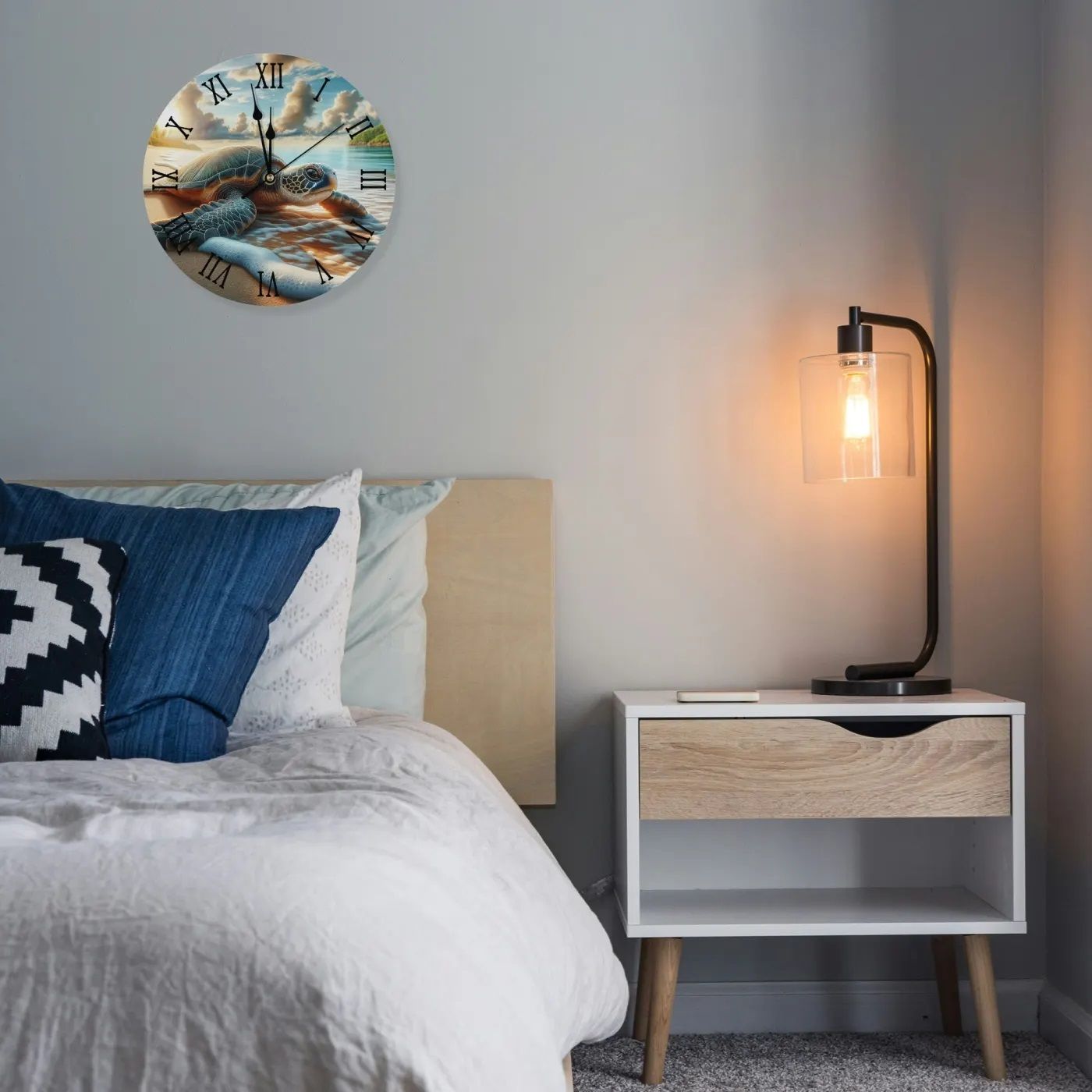 Wooden wall clock - turtle motif