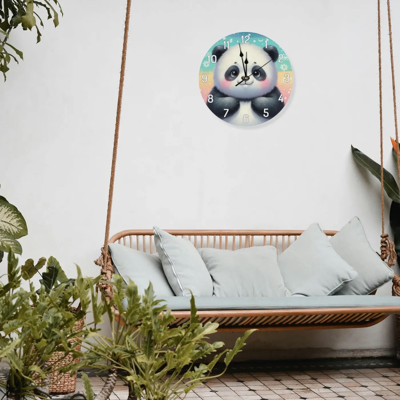 Wooden wall clock - panda motif
