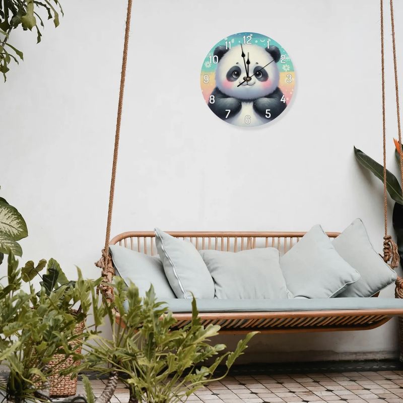 Wooden wall clock - panda motif