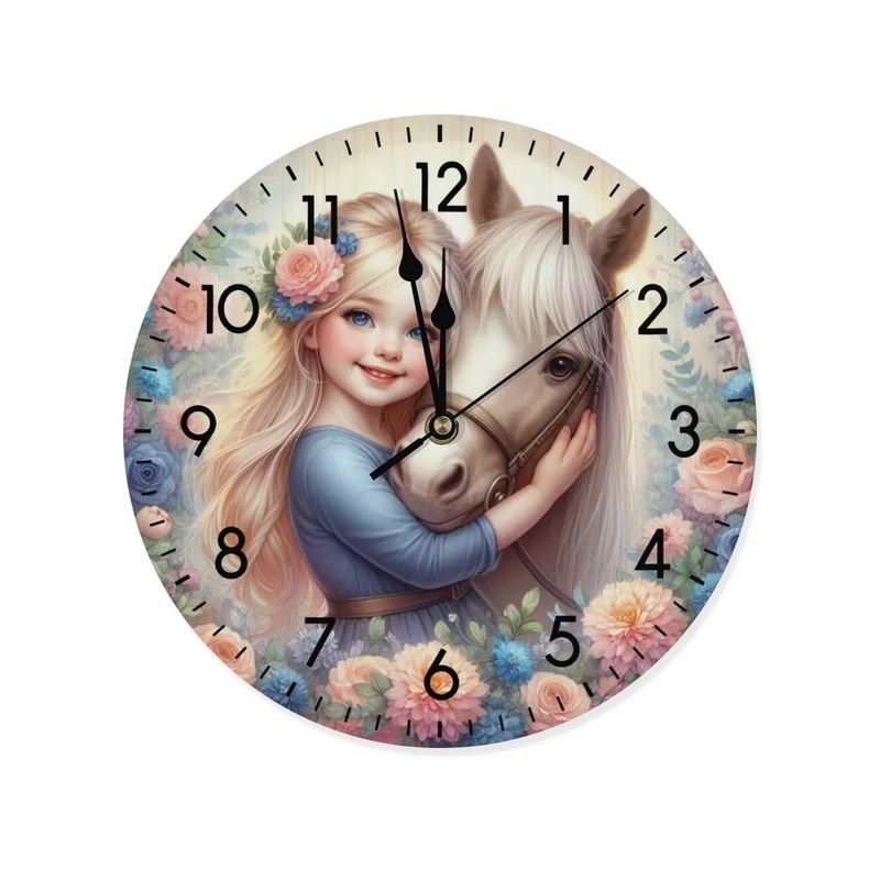 Wooden wall clock - horse girl motif