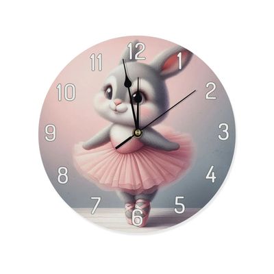 Wanduhr aus Holz - Rosa/Grau Ballerina-Hasen-Motiv