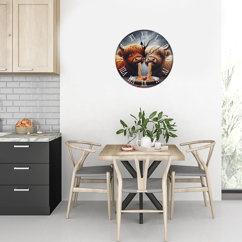 Wooden wall clock - Highland cow pasta motif