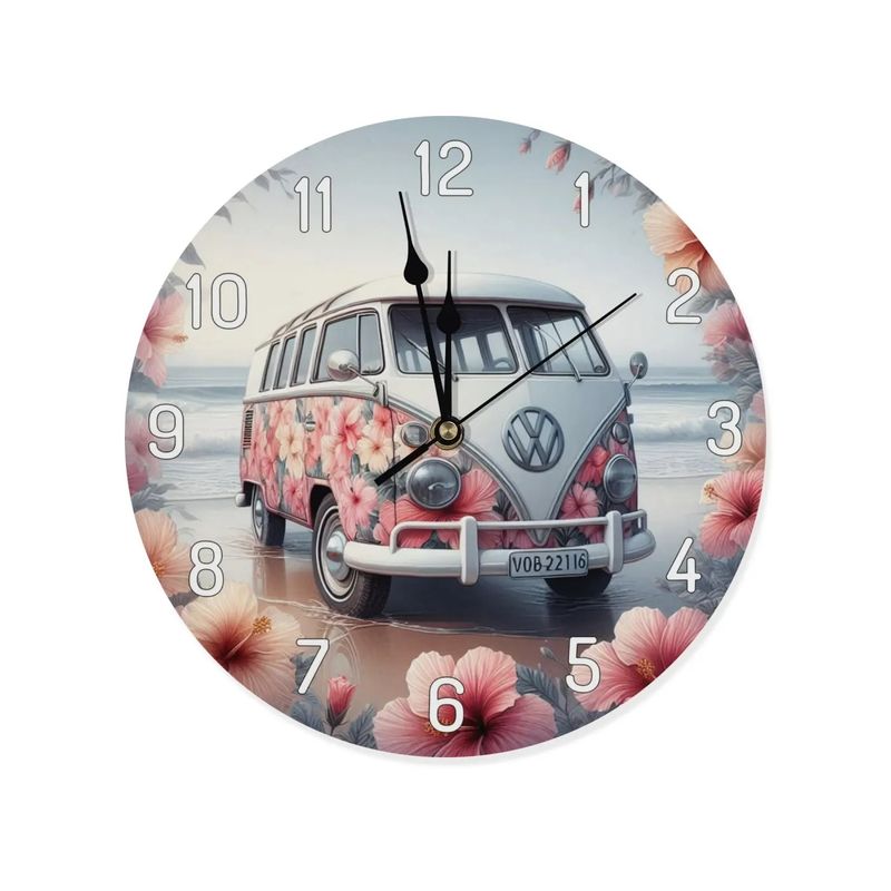 Wooden wall clock - Tropical VW Bulli motif