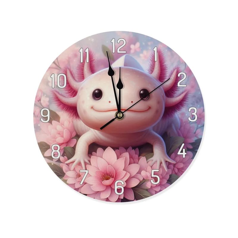 Wooden Wall Clock - Pink Axolotl Motif
