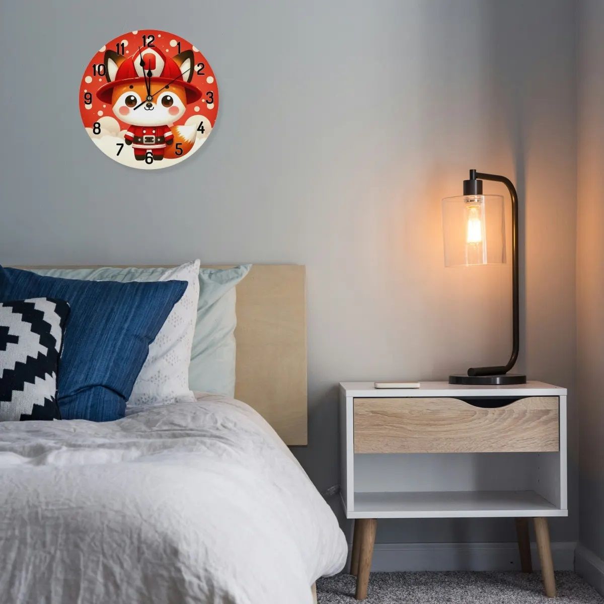 Wooden wall clock - fox fire department motif