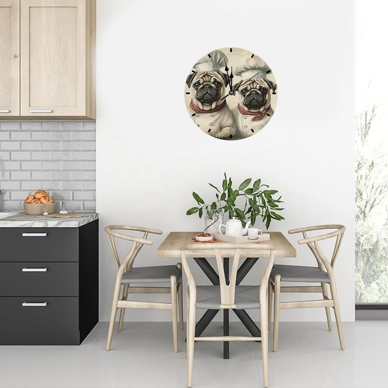 Wooden wall clock - beige pug as a cooking motif