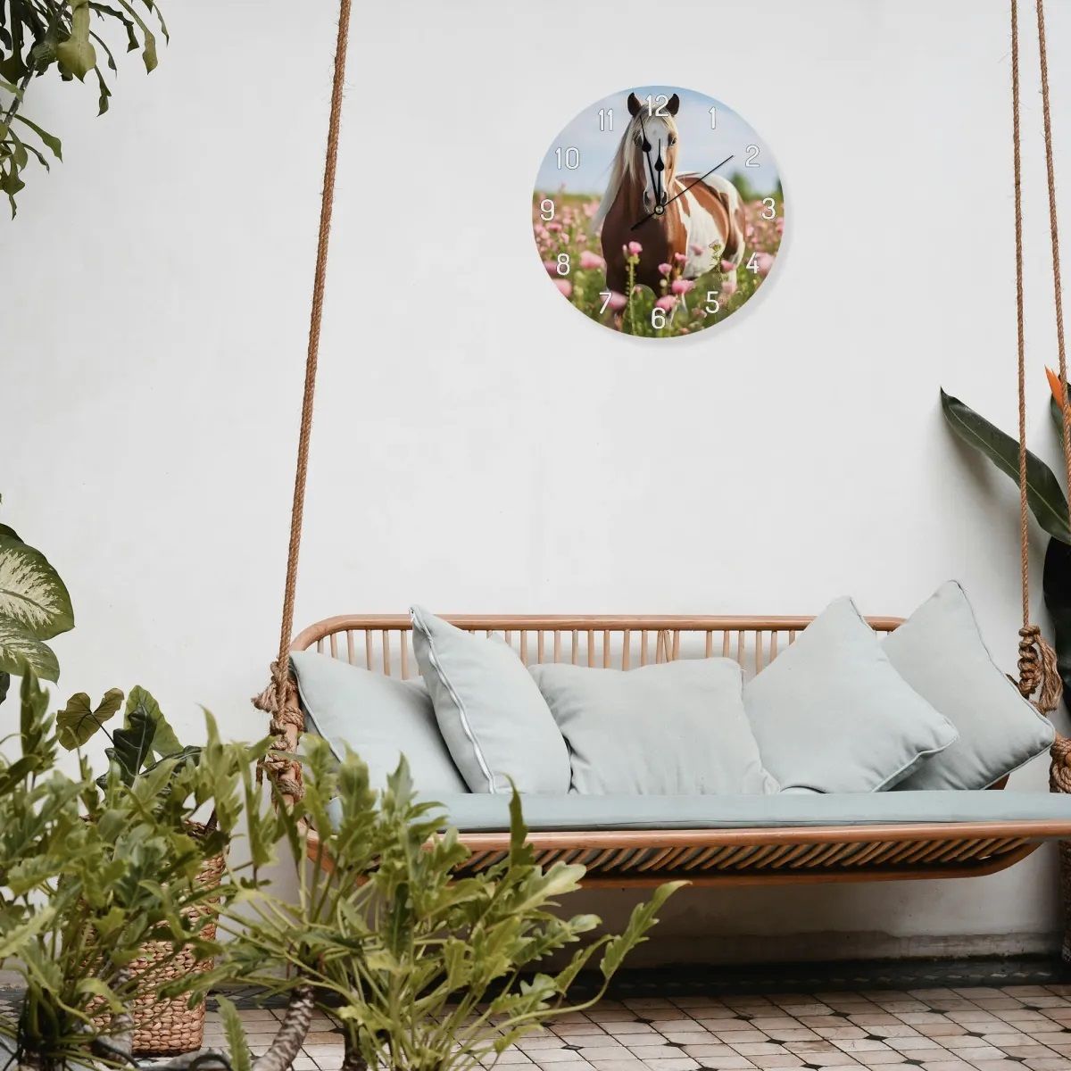 Wooden wall clock - charming horse motif