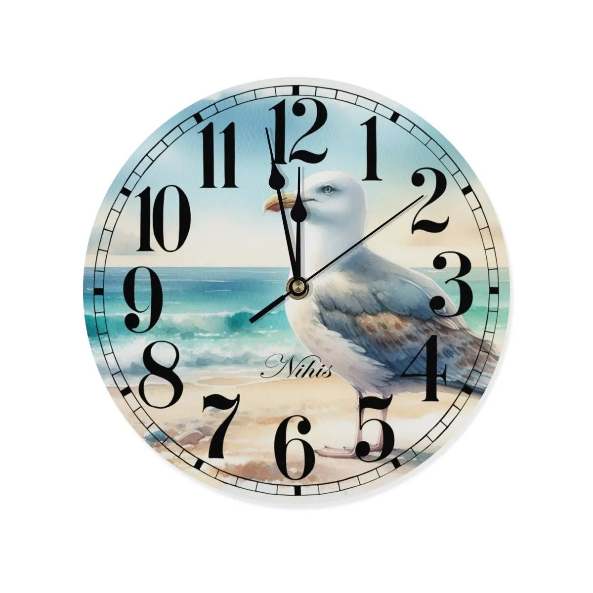 Wooden wall clock - maritime seagull motif