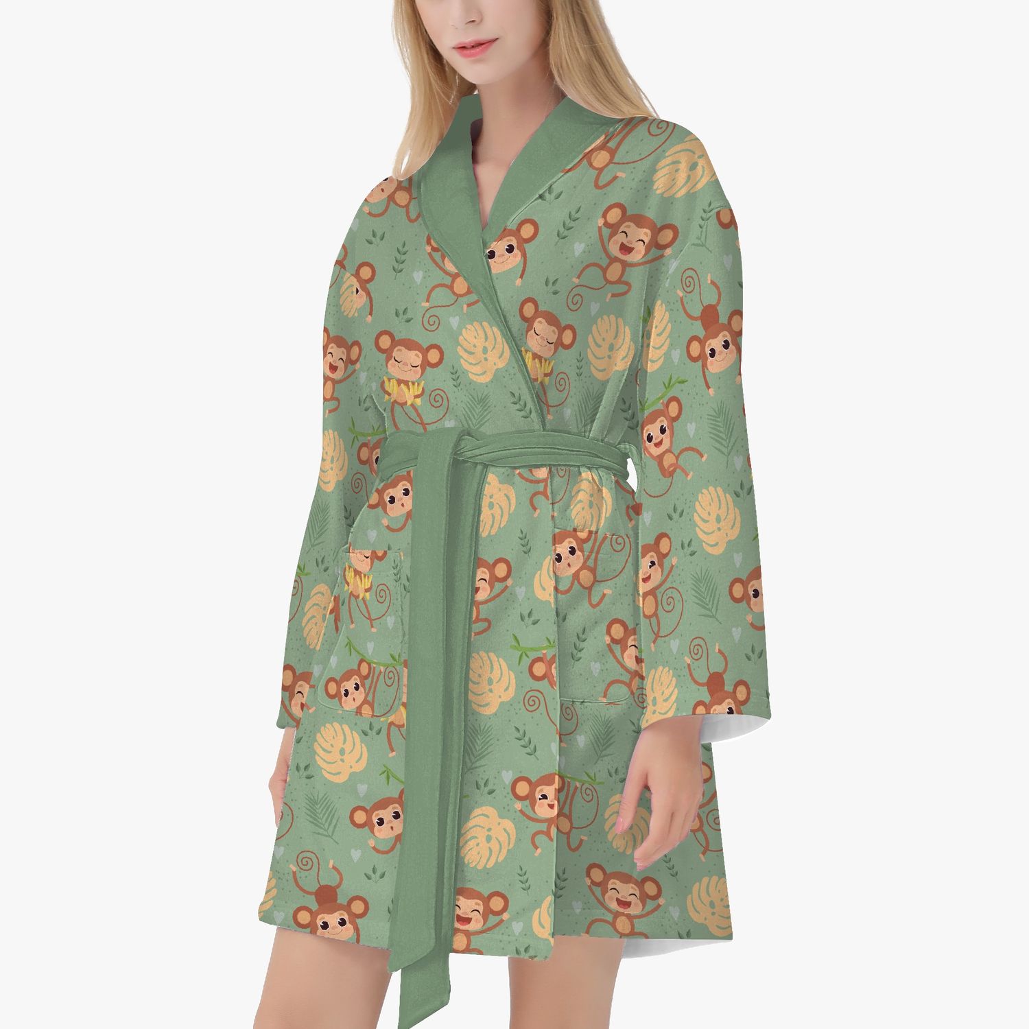 Cartoon monkey pattern bathrobe