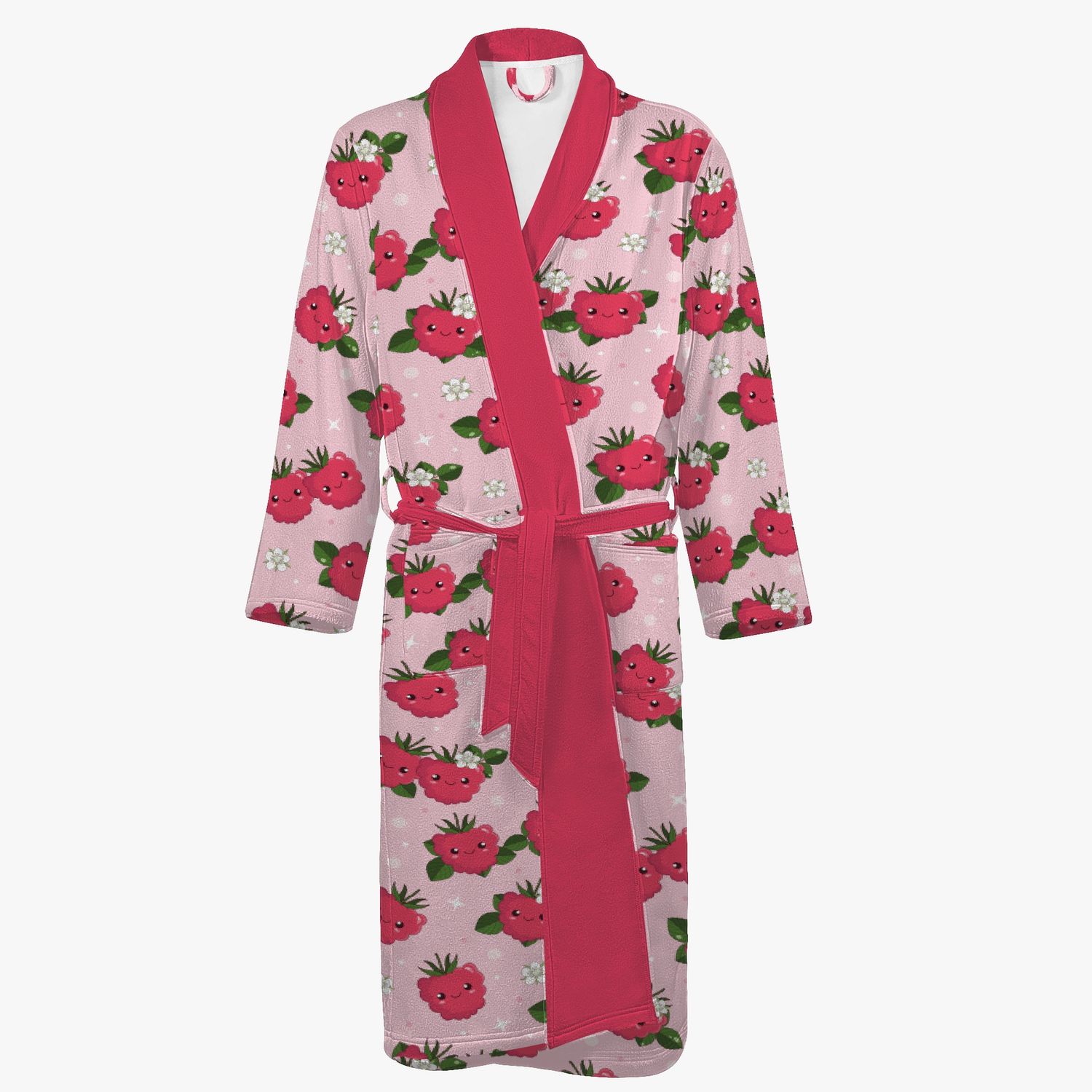 Pink cartoon raspberries bathrobe