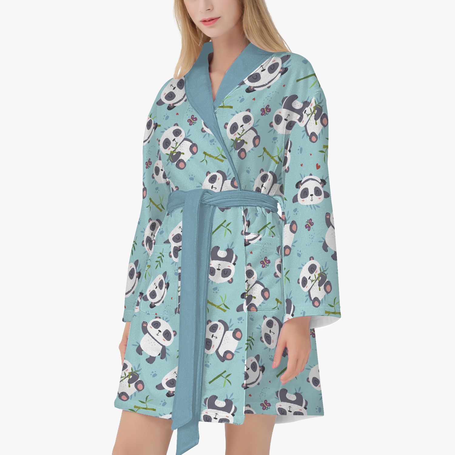 Light blue cartoon panda pattern bathrobe