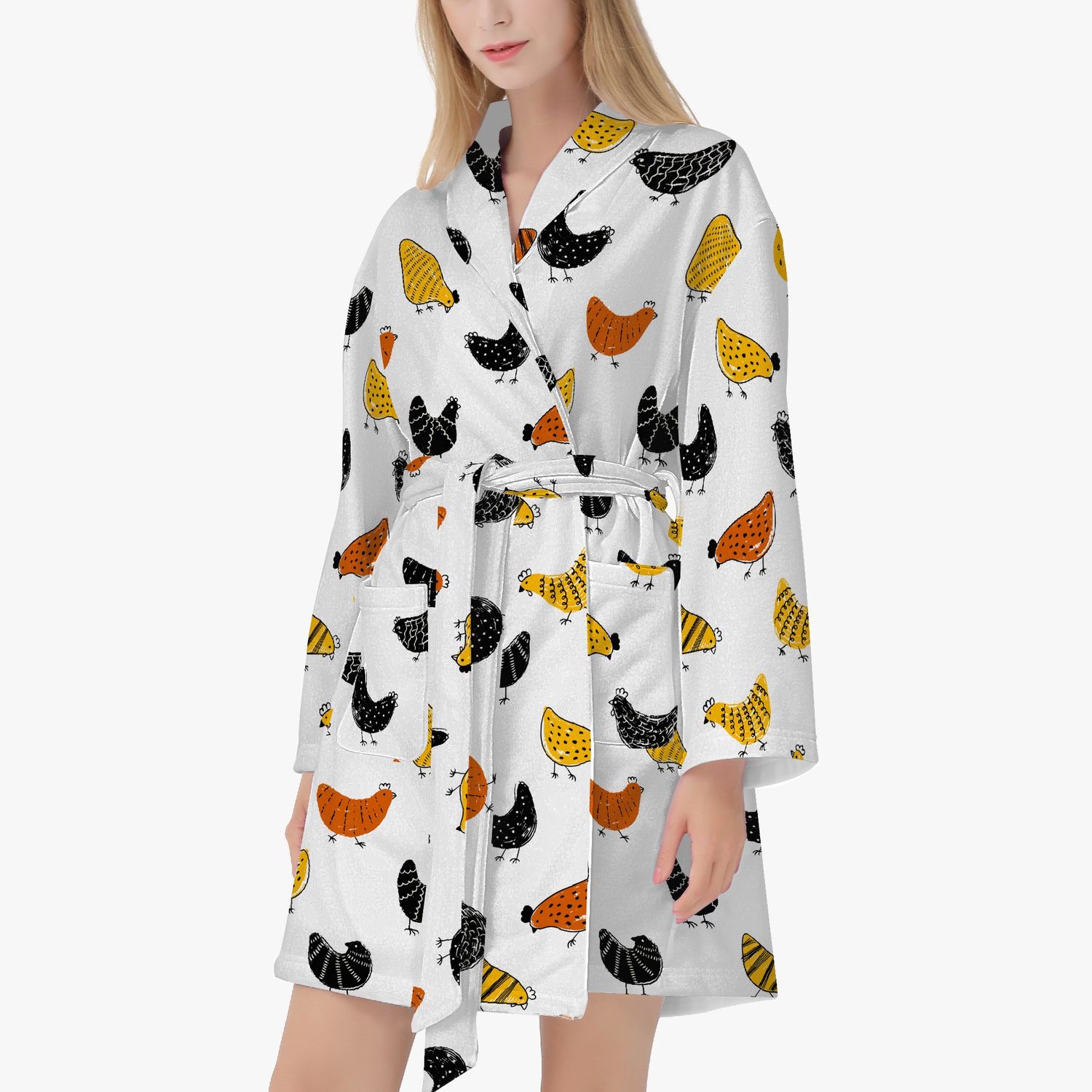 Multicolored chicken pattern bathrobe