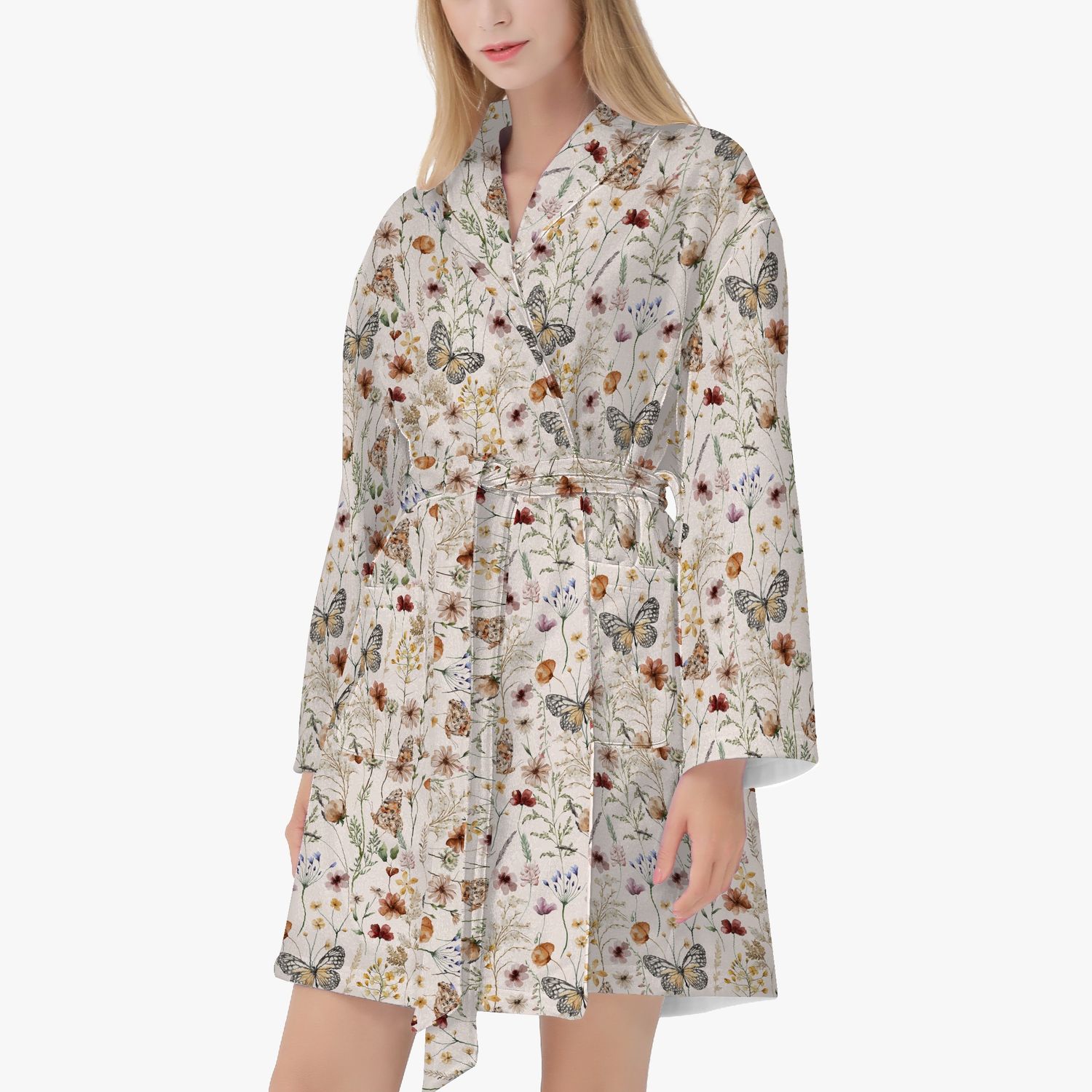 Beige butterflies - wildflower bathrobe