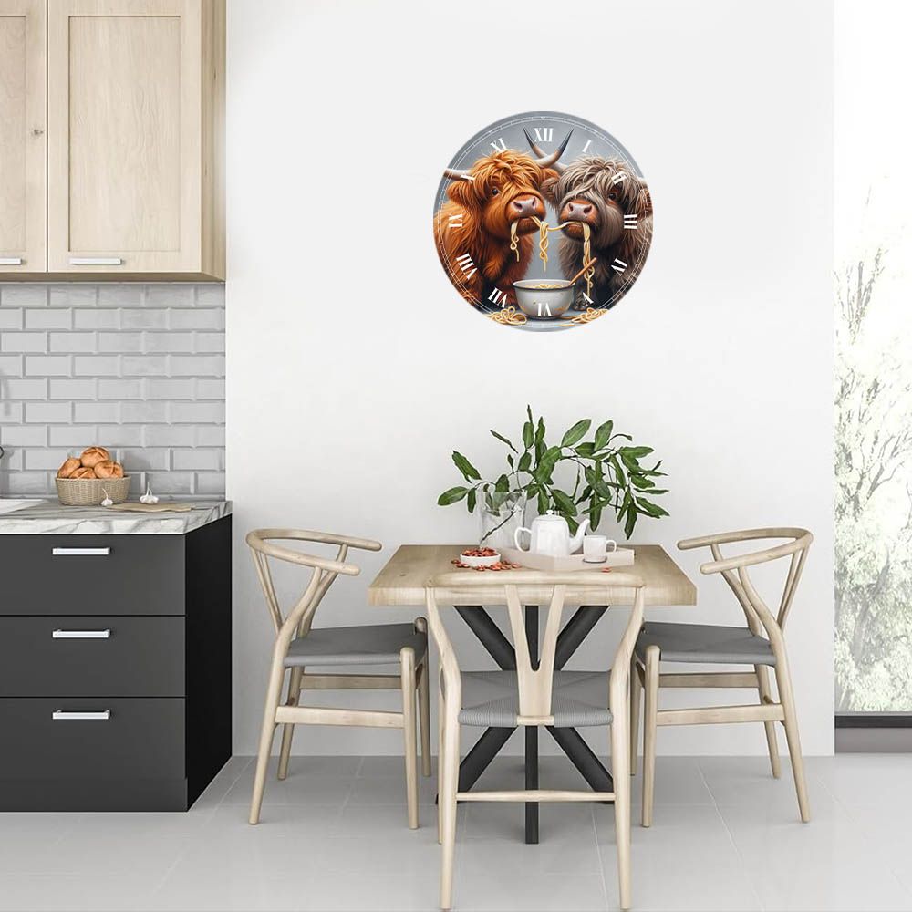 Wooden wall clock - Highland cows - Pasta