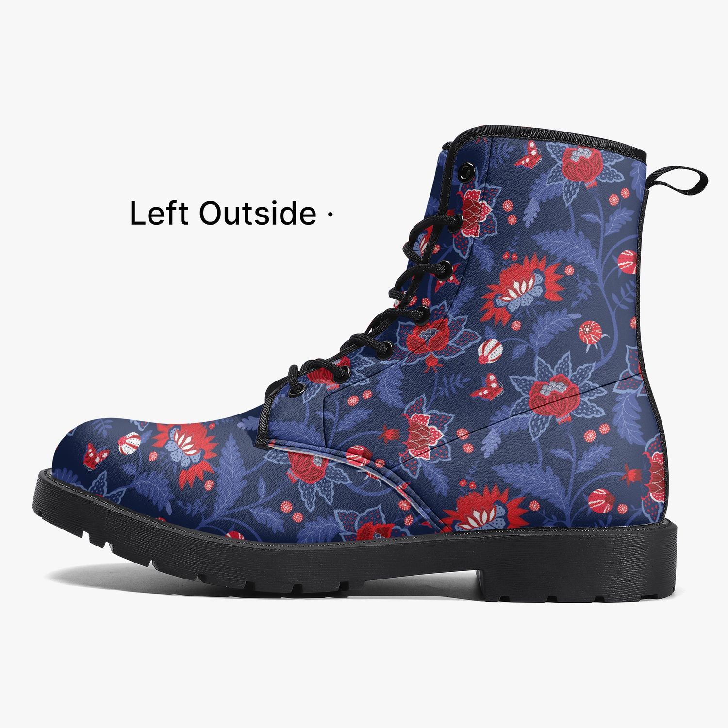 Blue-red floral leather boots