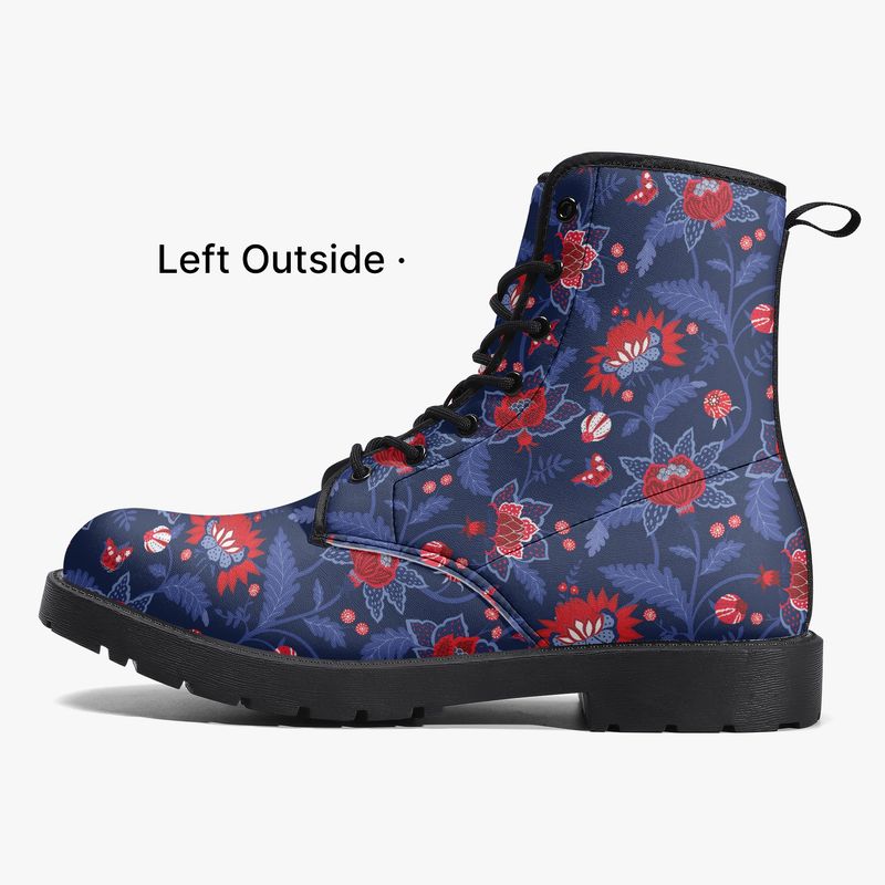 Blue-red floral leather boots