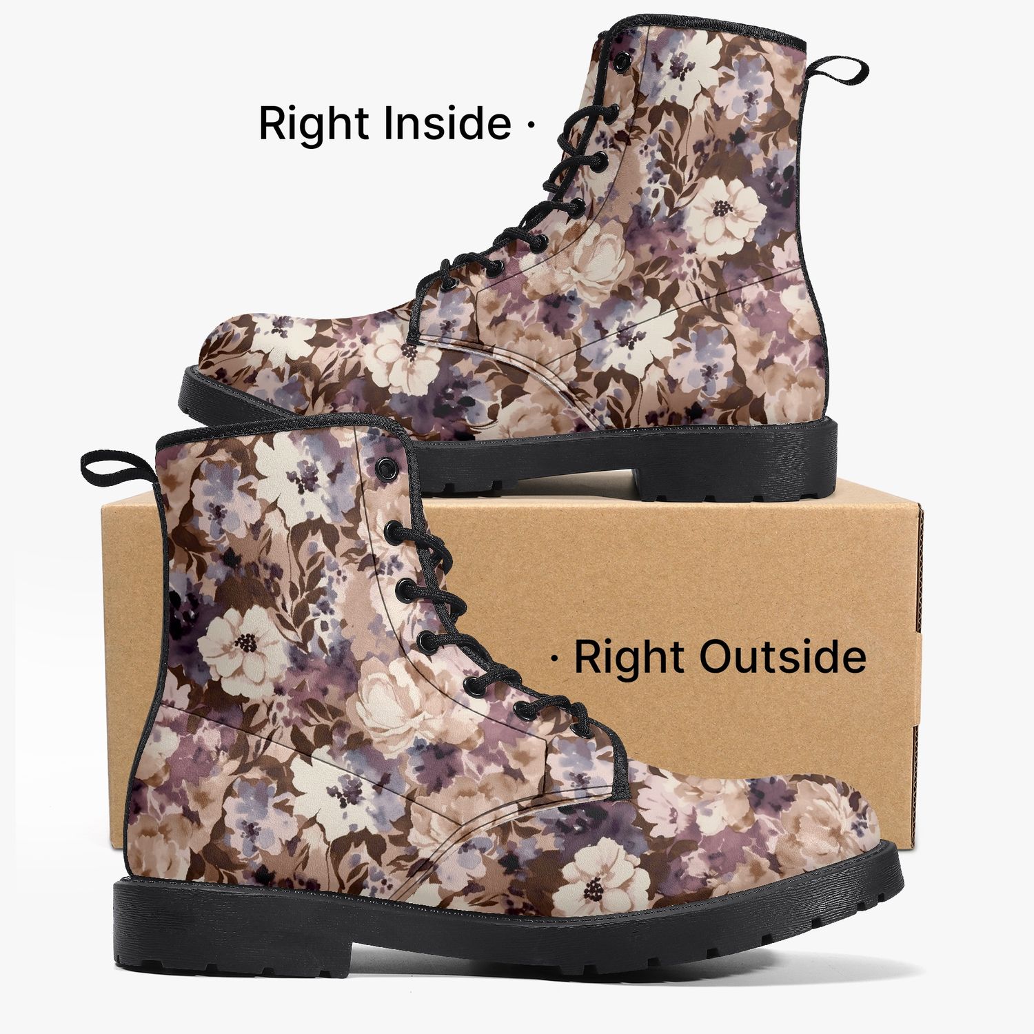 Beige floral leather boots