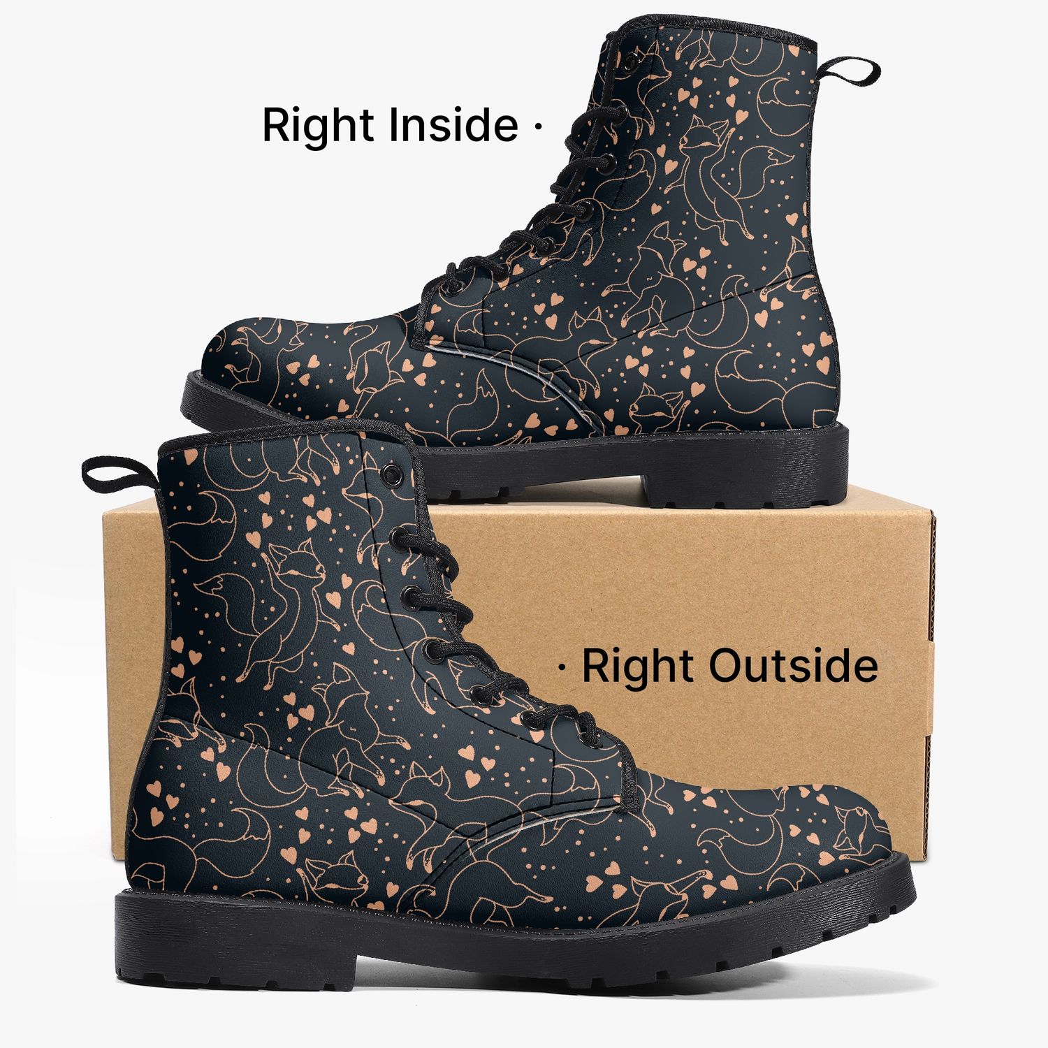Dark blue fox pattern leather boots