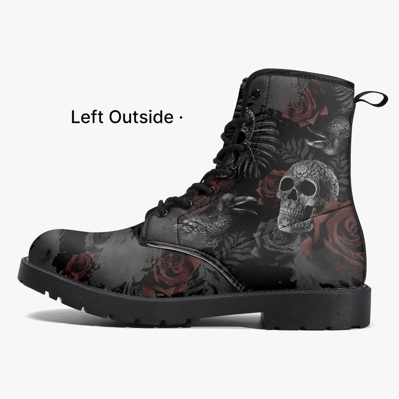 Black Gothic Skull Leather Boots