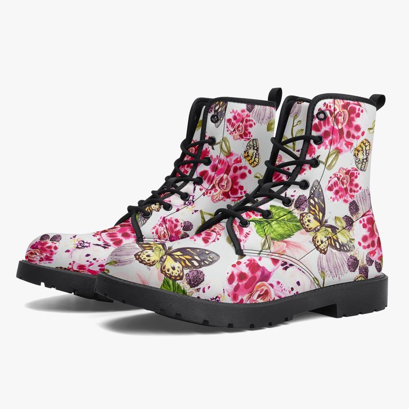 White Butterflies - Orchid Leather Boots