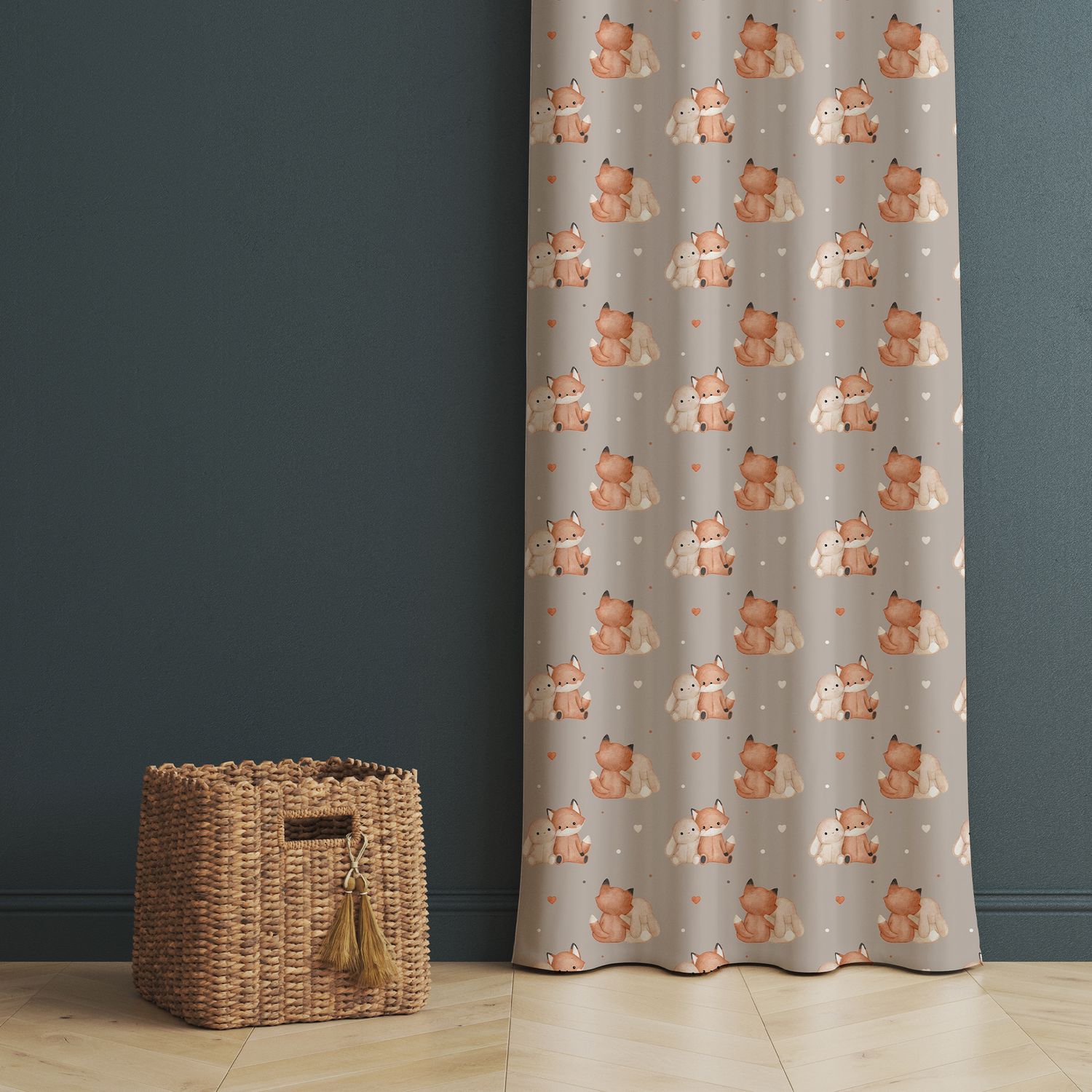 Blackout curtain fox with rabbit