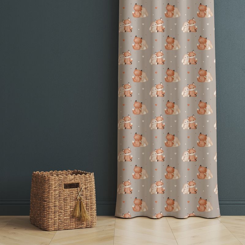 Blackout curtain fox with rabbit