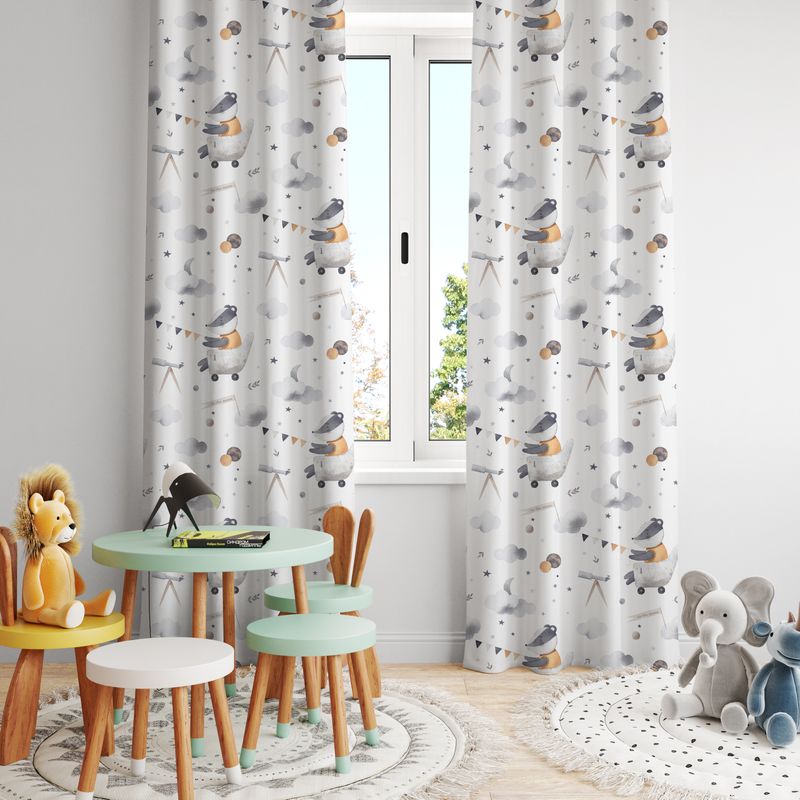Blackout curtain with a badger on a moon trip